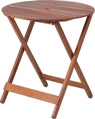 不二貿易 ガーデン テーブル ラウンド 幅68.5×奥行68.5×高さ72cm ブラウン 天然木 折りたたみ パラソル..