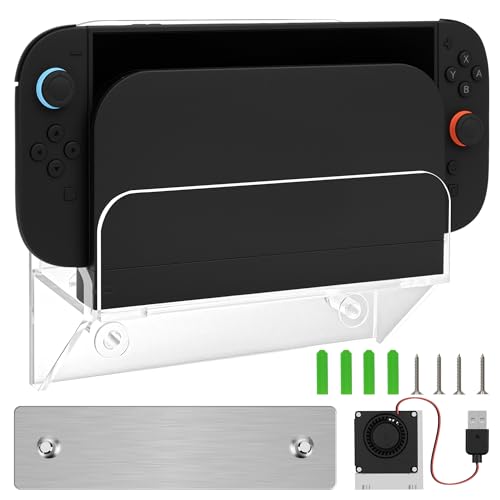 Geekria アクリル 壁掛け 冷却ドック Nintenndo Switch 2 / OLEDに対応 静音 冷却ファンを搭載 ドリル/接着剤固