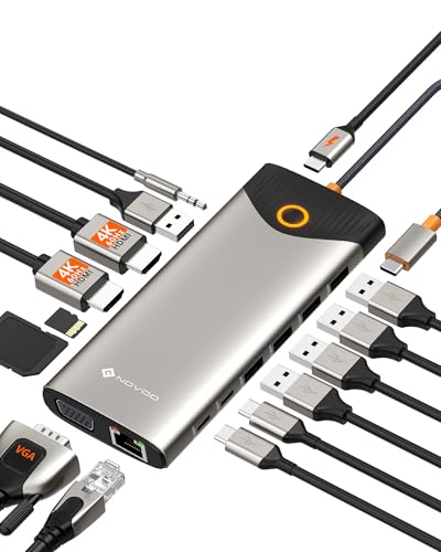 樂天商城 - NOVOO 15-in-1 4K@60Hz USB C ハブ【3画面モード/ワンクリックで画面オフ/LEDライト/デュアル4K/30cm延長ケー