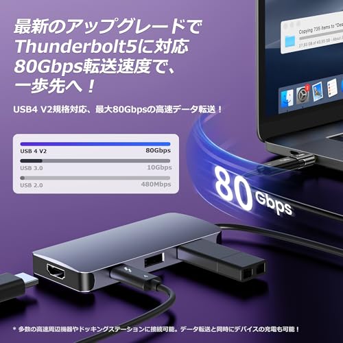 MUXER USB C マグネット アダプタ、80Gbps 高速データ転送 USB4 V2 対応、240W PD急速充電、4K 120Hz /