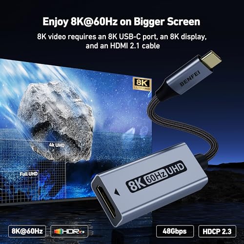 BENFEI USB C - HDMI 2.1 変換アダプター 8K@60Hz/4K@240Hz Type-C 変換 タイプC H...