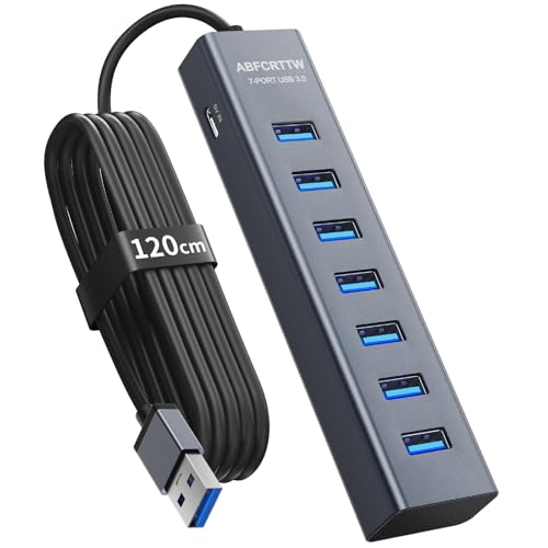 Rakuten - 1.2m 7ポート USB ハブ 3.0 デスクトップ用 - アルミニウム製 USB Hub 5Gbps 長いケーブル対応（120cm）PC、フ