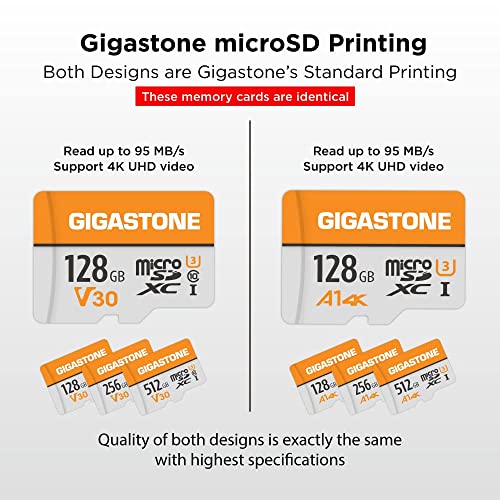 GIGASTONE マイクロSDカード 128GB 2個セット SDアダプタ付き U3 C10 95MB/S SDXC 4K Ultra HD