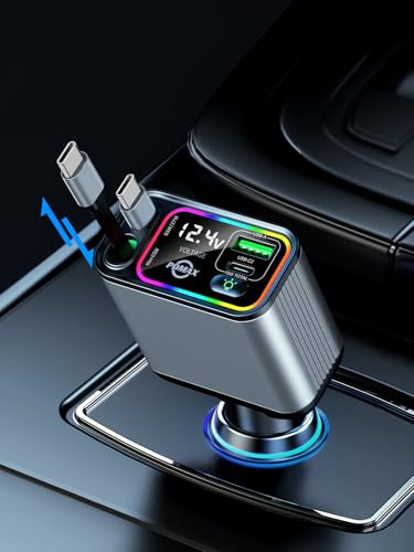 グレー/Type C + Type C/-/GC08・Color:グレー/Type C + Type C・?【高出力145Wで高速充電車充電器】PDMAXのシガーソケット車載充電器、USB-Aポート+ USB-Cポート、さらにType-Cケーブル2本が内蔵された4in1の車載充電器です。最大145Wの高出力で、4台のデバイスを同時充電可能です。カーチャージャーには2本のType-Cケーブルが内蔵し、単独は最大36Wの電力を出力できる、同時に使用は合計最大72Wの電力を出力可能です。24V入力時には（一般的にトラックのシガーライターソケットで使用される）、USB-Cケーブルは最大65Wです。ドライブ中にタブレット、スマートウォッチ、イヤホンを充電しながら、スマートフォンの充電は、充電速度に劣りがなく高いパフォーマンスを発揮します。・?【驚きの4台同時に急速充電】4台のデバイスを同時に充電、タブレット、スマートウォッチ、イヤホン、スマートフォンを待たずに急速充電できます。これ1つで4台まで充電することができます。出張、ドライブ、家族・団体・グループ旅行などいろんなシーンで活用で