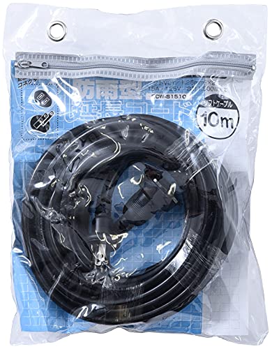 Rakuten - 山善(YAMAZEN) 延長コード 10m 1口 15A 125V 1500W 防雨型 ブラック 防水 ソフトケーブル 延長ケーブル 延長コンセ