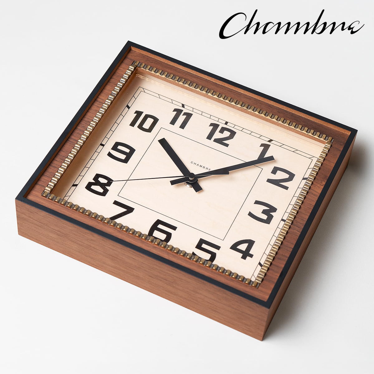 Alessi - BRASS RECTANGLE CLOCK - Solid -【WALNUT】 壁掛け時計 / 置き時計 / モダン / 静音 / おしゃれ / スクエア / レトロ / アンティーク / アナログ / クラシック / 木製 / ギフト / 日本製 / シャンブル【沖縄・離島 お届け不可】