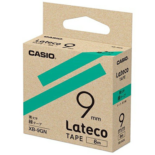 カシオ CASIO ラテコ Lateco 詰め替え用テープ 9mm 黒文字 / 緑テープ XB-9GN