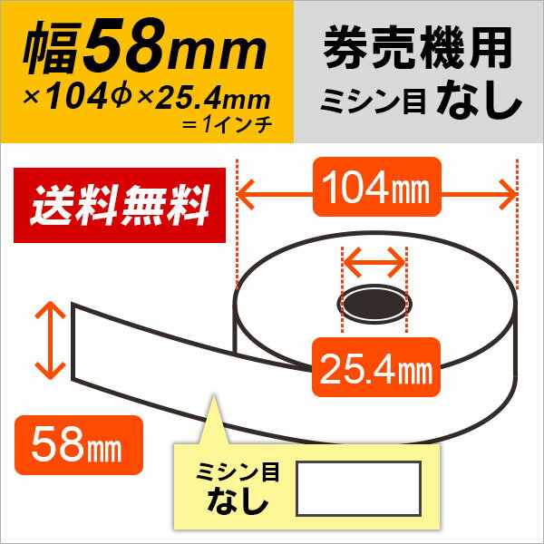 ボイスコール用 券売機用ロール紙 紙幅58mm×104mm×25.4mm (1インチ) 白紙 紙厚 105...