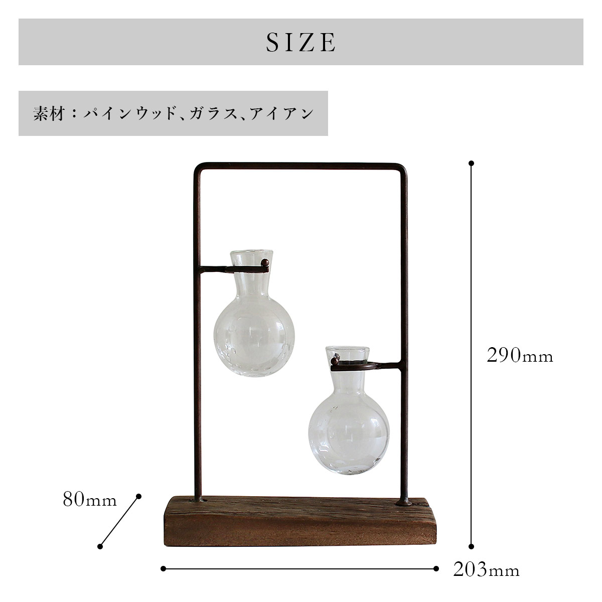 アイアンガラスハンギング 2ボトル | アイアン / ガラスベース / ディスプレイ / アンティーク調 / 花びん / 花瓶 / 花器 / フラワーベース / 鉄 / 店舗 / インテリア / SOW / ソウ【沖縄・離島 お届け不可】 [3]