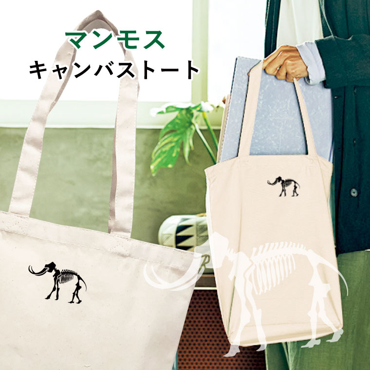 Rakuten - マンモス キャンバストート Mサイズ ワンポイント マイバッグ エコバッグ かばん 誕生日 プレゼント ギフトグッズ 布 かわいい おしゃれ アニマル 古代生物 化石 骨 象 ゾウ まんもす キッズ 子ども