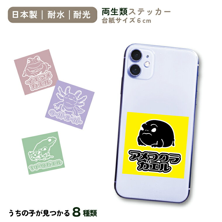 送料無料 両生類ミニステッカー スマホステッカー シール 6cm×6cm 両生類グッズ 両生類好き 両生類誕生日 プレゼント ギフトグッズ かわいい おしゃれ アニマル シール スマホ スマートフォン 携帯電話 PC ゲーム機 タブレット うちの子【名入れ対象外】