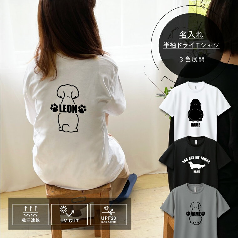 半袖ドライTシャツ 名入れ ベーシック M～LL 80犬種シルエット対応 ミックス犬 ネーム入り 犬グッズ 春夏服 ギフト プレゼント t36inu