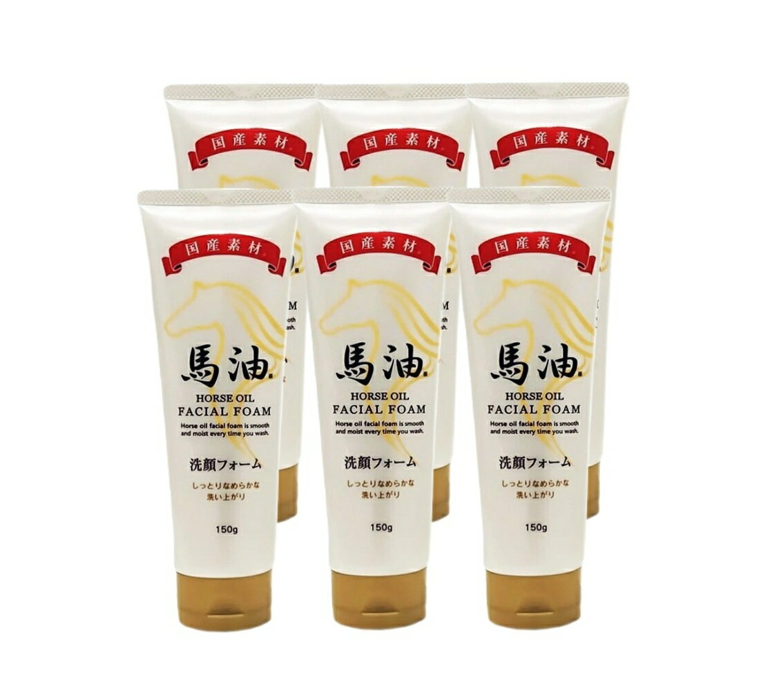 【6個お得セット】国産 馬油 洗顔フォーム 150g Horse Oil Facial Foam しっとりなめらかな洗い上がり［3161］