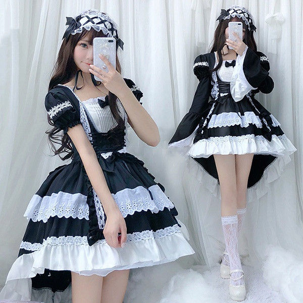 エプロン ドレス レディース メイド服 コスプレ 衣装 新作 メイド ワンピース フィッシュテール COS コスチューム ハロウィン フリル レディース かわいい ロリータ ハイウエスト【M/L】 黒 ピンク cm003t2t2t2/代引不可