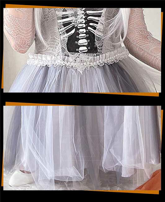 ハロウィン衣装 レディース ワンピース 花嫁ゾンビ スカルブライド かわいい m l ll 仮装舞踏会 ロングドレス レーススリーブ 長袖ワンピース 学園祭 文化祭 コスチューム cos be254c0c0t2 3