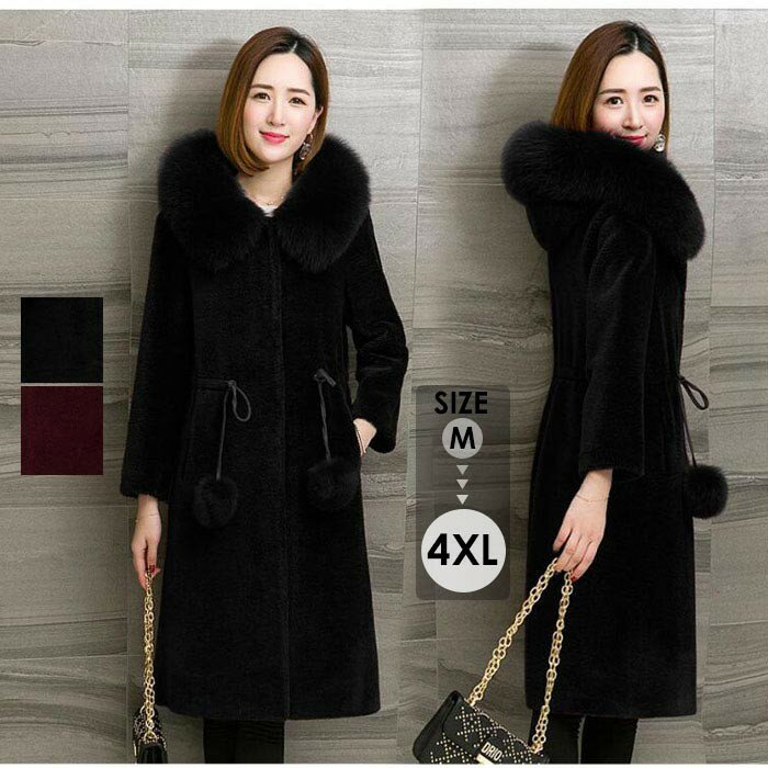 フェイクファー コート ボアブルゾン ボアパーカー 大きめロング ファーフード付き レディース ブルゾン トップス 長袖 アウター ジップアップ フード ボリューム 防寒 アウター もこもこ 冬 S/ M/L/XL/2XL/3XL/4XL 黒 d7079c0c0m6