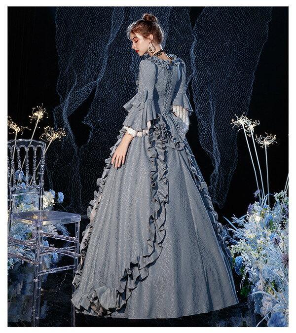 ロココ調 中世 ドレス プリンセス 女性用 宮廷風 空色 貴族ドレス 仮面舞踏会 ヴィクトリアン 18世紀 女性用 レース コットン コスチューム ドレス 舞台ステージ衣装 ヨーロッパ レトロ クリスマス 学園祭 文化祭 舞踏会 d9309c0c0m6