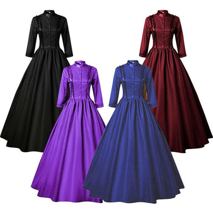 ドレス ロングドレス 宮廷服ドレス 中世ヨーロッパ ビクトリア フリル 学園祭 文化祭 ボリューム コス..