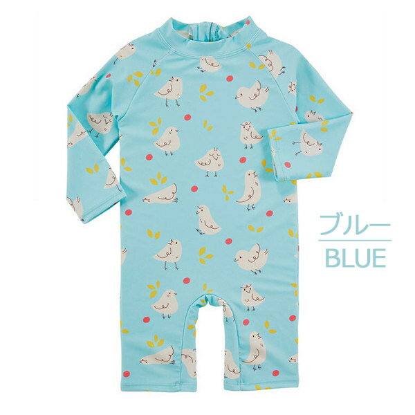 キッズ 子供水着 長袖水着 女の子 男の子 紫外線カット子ども水着 小鳥柄 韓国風 ビーチ フィットネス水着 ラッシュガード キッズ ピンク ブルー 80 90 100 110 120 130cm df611c0c0t2