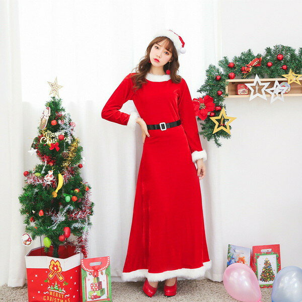 クリスマス コスプレ 衣装 サンタ サンタクロース X'mas コスプレ 衣装 長袖 ロングワンピー ...