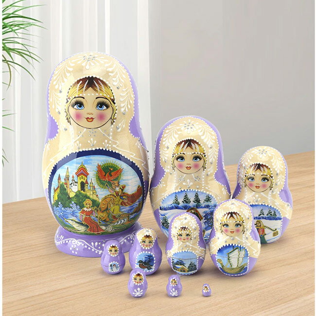 マトリョーシカ ロシア 人形 民芸品 土産物 手作り人形 手描き オブジェ 10個組 インテリア雑貨 パープ..