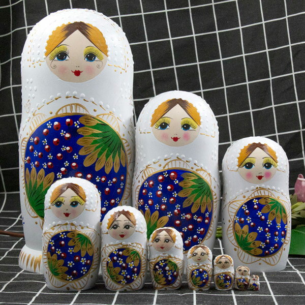 マトリョーシカ ロシア 人形 民芸品 土産物 手作り人形 手描き オブジェ 10個組 インテリア雑貨 洋風 ..