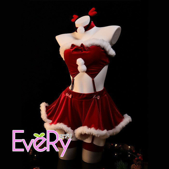 乐天商城 - サンタ コスプレ 衣装 セクシー レディース クリスマス コスチューム トナカイカチューシャ付き 赤×白 サンタクロース 仮装 コスチュームセット ベロア ミニスカート イベント パーティー mj072c0c0m4