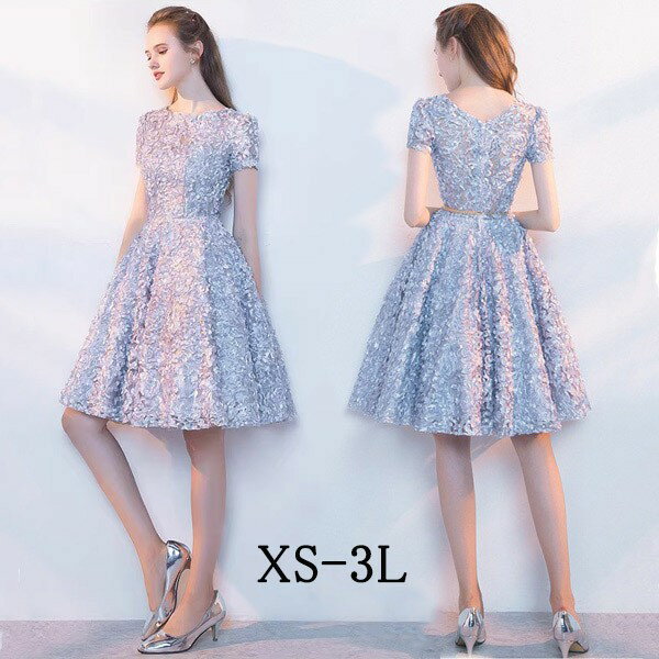 パーテイードレス 膝丈ワンピース ショートドレス 着痩せ 大きいサイズ 宴会 発表会 演奏会 二次会 半袖 膝丈 エレガント 花嫁 結婚式 二次会 披露宴 フォーマルドレス グレー XS S M L 2L 3L da002c6c6m6