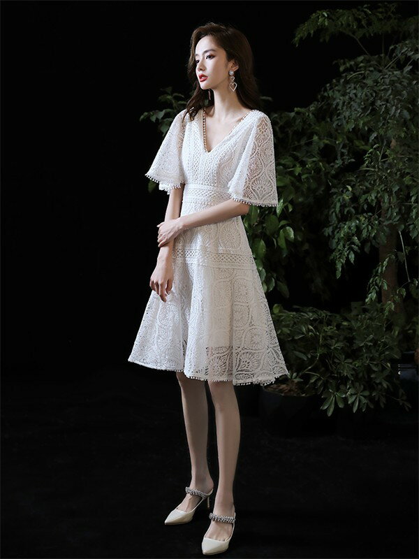 ドレス 大人 ピアノ発表会 ドレス 演奏会 膝丈 結婚式 大きいサイズ パーティードレス 袖あり ファスナー 膝丈ドレス ショート丈ドレス お呼ばれ 20代 30代 可愛い da052c6c6m6