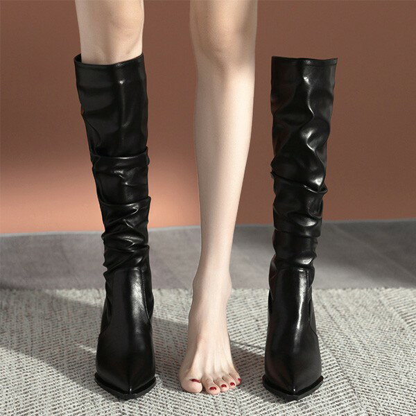 ���󥰥֡��� ���饦���֡��� �롼���� ������ �� �� PU �٤��ҡ��� ���� �İ��� �ե��ߥ˥� �����꡼ ���줤�� �̶� slouch boots �Х����֡��� �롼�����륨�åȥ֡��� �֥�å� �����ܥ꡼ �ۥ磻�� xz002cycyt2