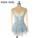 フィギュアスケート ドレス 女の子 レディース ブルー 水色 コンクール 衣装 競技用 演出服 レッスン着 透け感 アイスダンス アイススケート ガール 長袖 ...