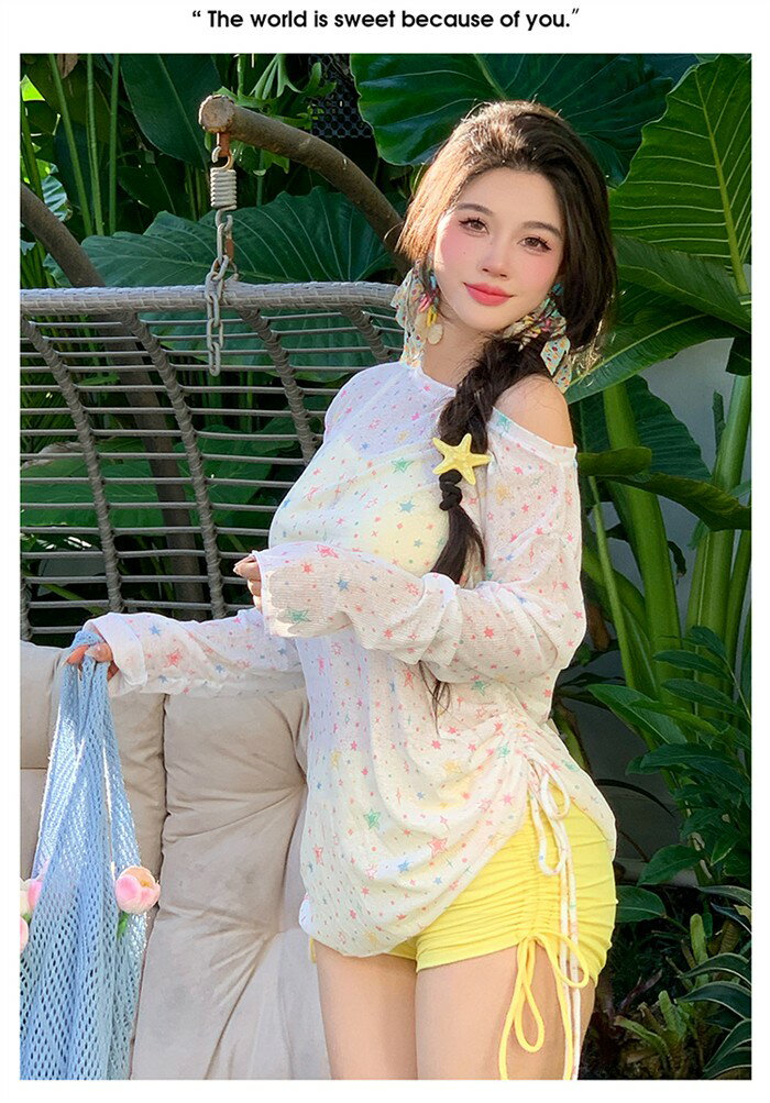 水着 レディース ビキニ 3点セット 体型カバー水着 長袖 トップス イエロー ノンワイヤー セパレート 大人 可愛い 大きいサイズ 3L 4L 5L 6L ぽっちゃり 20代 30代 40代 大人ブラ 二の腕 お尻 太もも セクシー カバーアップ 羽織り mg012d7d7m6