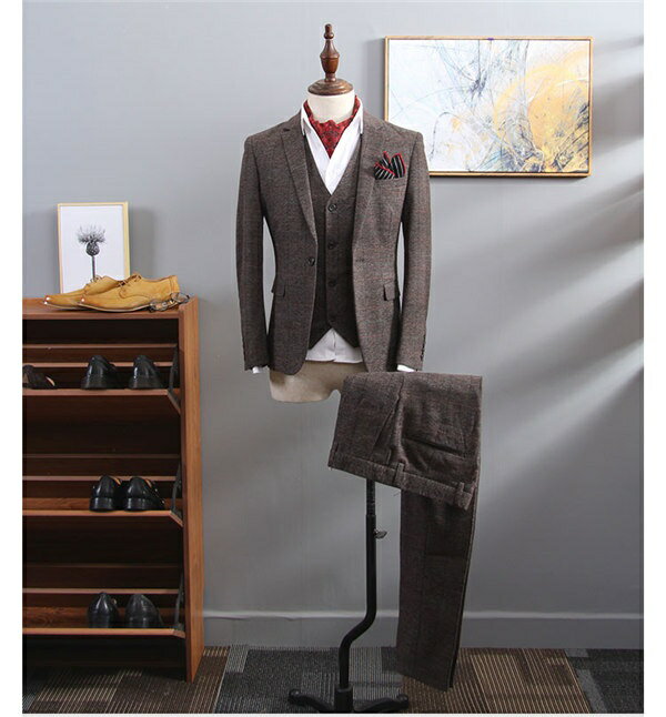送料無料 1ツボタン ビジネススーツ カジュアル 結婚式 二次会 面接 ベスト付き 送料無料 スーツ メンズ スリムスーツ 就活 紳士服 suit 細身 高級感 お洒落 スリム体型 メンズスーツ フォーマルスーツ ブラウン グレー dg186g4g4t2