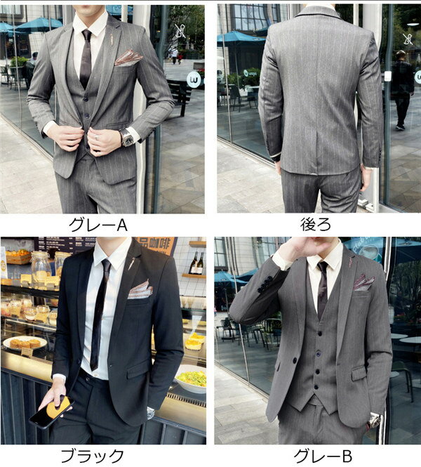 ストライプスーツ ビジネススーツ シングル メンズスーツ 紳士服 suit メンズ 大きいサイズ おしゃれスーツ 春 夏 細身 結婚式 オシャレ おしゃれスーツ お洒落 韓国 ネイビー グレー ブラック dg331g4g4t2