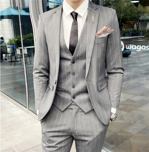 ストライプスーツ ビジネススーツ シングル メンズスーツ 紳士服 suit メンズ 大きいサイズ おしゃれスーツ 春 夏 細身 結婚式 オシャレ おしゃれスーツ お洒落 韓国 ネイビー グレー ブラック dg331g4g4t2