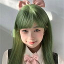 ウィッグ ロリータ 原宿風 ロングウィッグ かつら ぱっつん前髪 グリーン レディース コスプレ コスプレウィッグ 可愛い 長髪 ロング 耐熱ウィッグ コスチューム 仮装 大人 自然 ナチュラル イベント 文化祭 普段使い ハロウィン