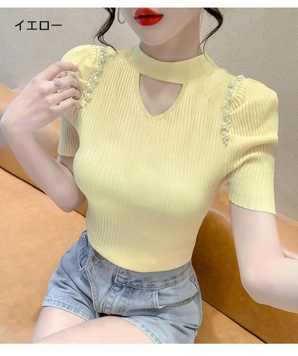 セクシー トップス 半袖 胸元 セクシートップス フェミニン レディース 女性 着痩せ レディースファッション 無地 ブラウス ビスチェ ブラック ホワイト ピンク イエロー dd122g5g5t2