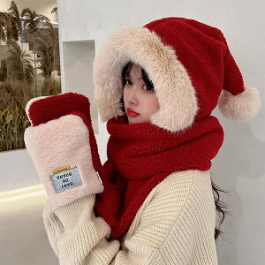 帽子 マフラー 手袋 一体型 クリスマス レディース ボア帽子 冬 もこもこ あったか 防寒 寒さ対策 暖かい 冬物 可愛い キュート かわいい ふわふわ 大人 女性用 きれいめ カジュアル 赤 eh008jcjct2
