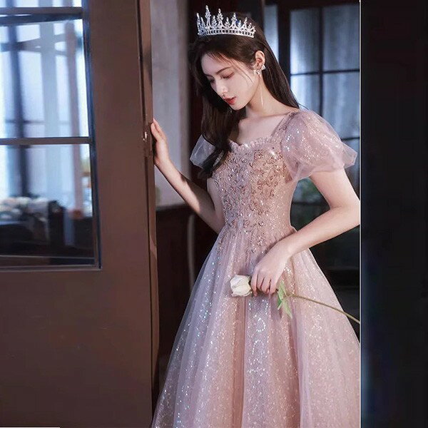 パーテイードレス ロング丈ドレス レディース 着痩せ 発表会 演奏会 二次会 大きいサイズ ファスナータイプ エレガント 20代 30代 40代 大人 可愛い 結婚式 披露宴 フォーマルドレス ピンク eh156jcjcm6