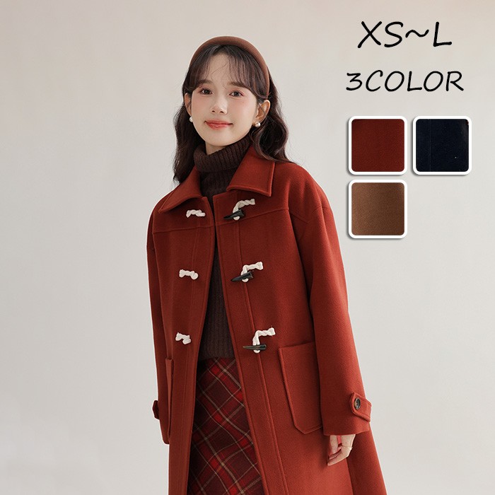 连帽棉袄 - ダッフルコート レディース 冬コート ロングコート 無地 アウター カジュアル 女性 ファッション 大人 可愛い 黒 通勤 通学 シンプル ブラック ブラウン レッド 普段着 秋冬 冬服 暖かい de001lclcm4