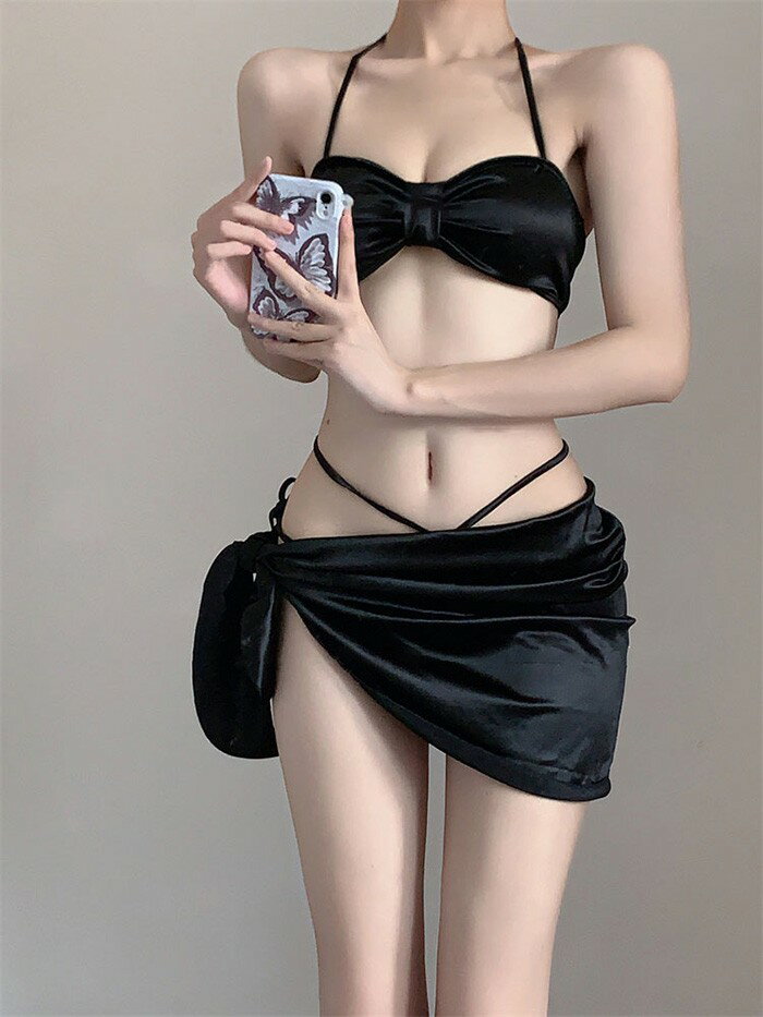 タンキニ水着 レディース 3点セット タンキニ 水着 ワイヤーなし 女性用 大人 かわいい ホルターネック 夏 着痩せ セクシー 無地 衣装 撮影 写真用 映える 温泉 プール ビーチ 旅行 バカンス ブラック シルバー M L XL df013lclcm6