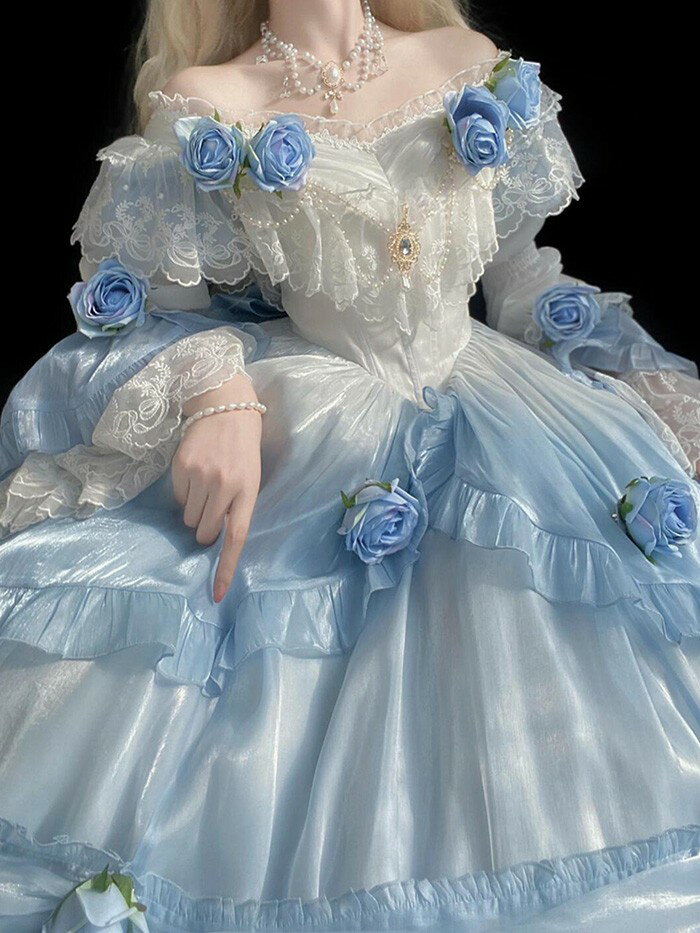 ワンピース ロリータ Lolita ブルー 成人式 パフスカート S M L XL おしゃれ コスプレ お嬢様 パーティー プレゼント イブニングドレス レディース コスチューム ドレス プリンセス ロマンティック dh027lclcm6