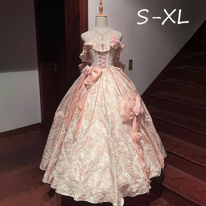 ワンピース ロリータ Lolita ドレス ピンクリボン プリンセス イブニングドレス お嬢様 フォ ...