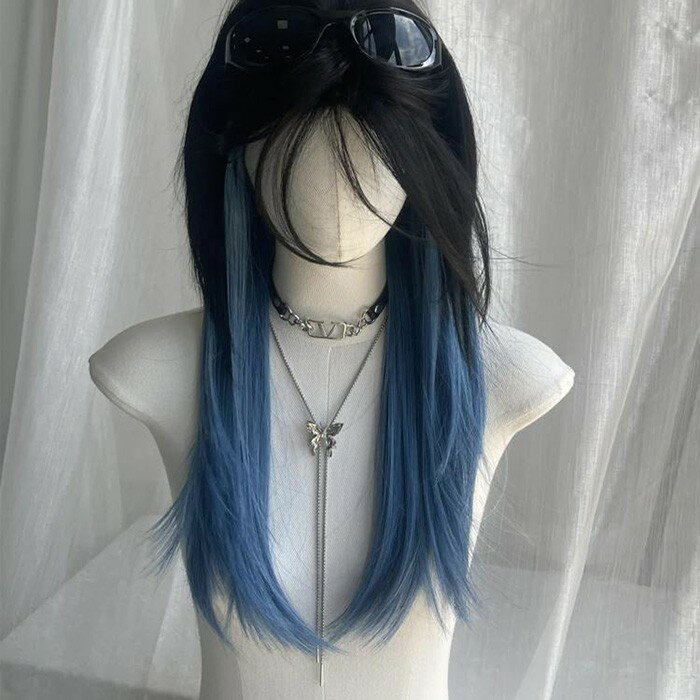 ウィッグ レディース フルウィッグ ブルー ブラック 黒 ロング 前髪あり 可愛い かわいい 大人用 コスプレ ロリータ ゴスロリ コスチューム 原宿風 仮装 超自然 ブルー 仮装 かつら 自然 小顔 変装 女装 文化祭 学園祭 dp021lclcm6