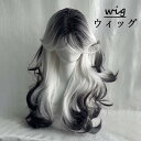 ウィッグ ロング グラデーション ブラック ホワイト レディース フルウィッグ 前髪あり 自然 コスプレ 原宿系 韓国風 個性的 可愛い ゴシック ロリータ モ...