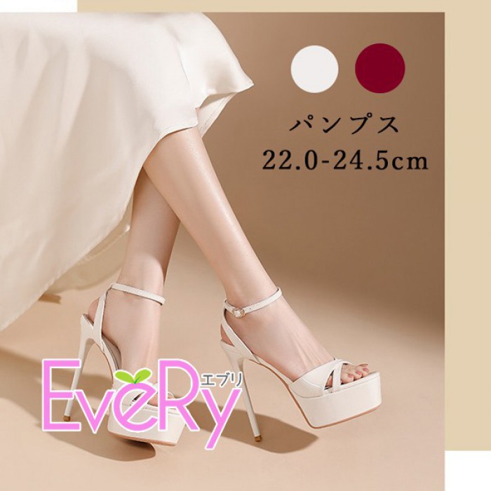 パンプス レディース ストラップ 厚底 ハイヒール ピンヒール プラットフォーム 美脚 パーティー 結婚式 二次会 キャバ 靴 ホワイト レッド 22.0〜24.5cm ホワイト ワインレッド n1011ldldwd