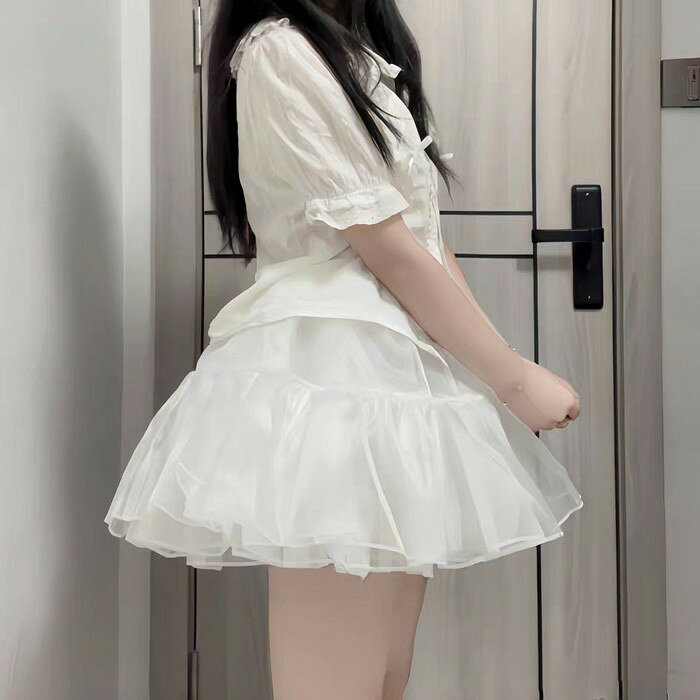 ドレス・ファッション エブリのパニエ レディース ボリューム チュール ミニ スカート インナー ロリータ ドレス用 コスプレ 発表会 イベント 撮影会 演奏会 ハロウィン 衣装用 ホワイト フレア ふんわり かわいい フリーサイズ ホワイト nd001ldldm6｜アングル2