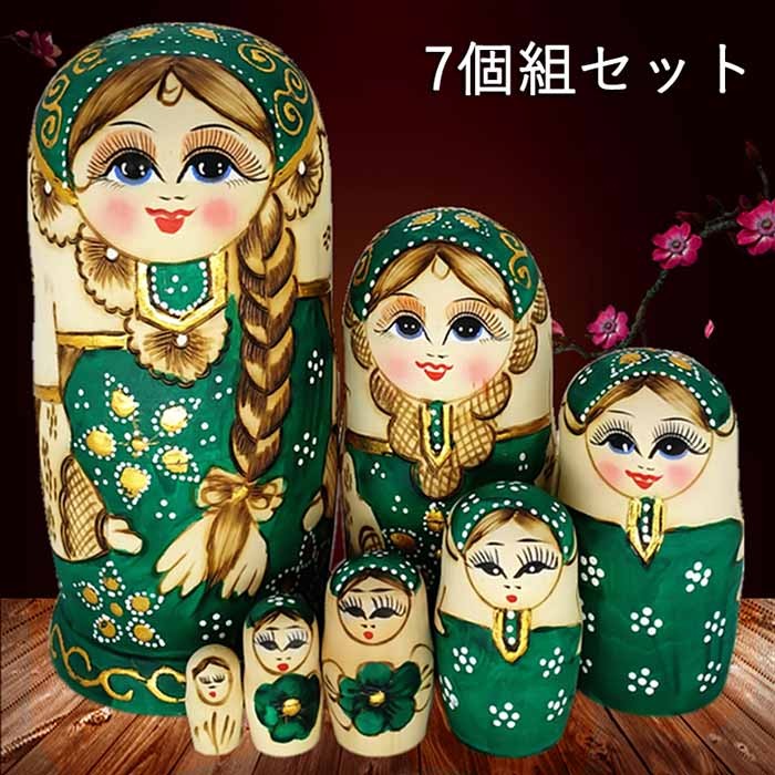 マトリョーシカ ロシア クリスマス 人形 民芸品 土産物 手作り人形 手描き オブジェ 7個組18cm インテ..