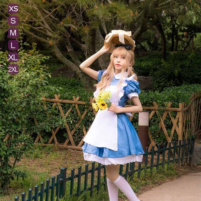 メイド服 ロリータ ワンピース ブルー レディース コスプレ 仮装 コスチューム かわいい ゴスロリ ロリィタファッション 学園祭 イベント XS~2XL mj005m3m3m6