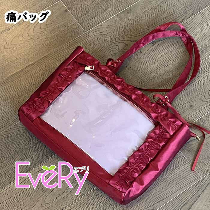 其它 - 痛バッグ 小さめ リボン 痛バ トート ミニ スカラップ ハンドバッグ トートバッグ 2WAY 痛バック 推し活バッグ サテン調 レッド かわいい おしゃれ 鞄 人気 シート 付属 nc005m3m3m4